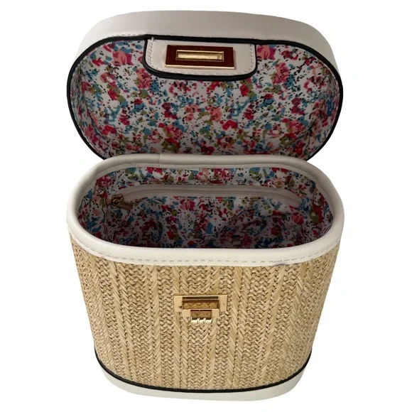 Wicker Tan & White Mini Handbag Crossbody Shoulder Purse Alyssa Bag - Picture 4 of 10